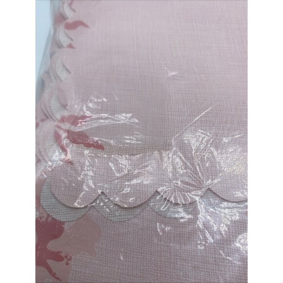 Vintage Soft Flannel Backed Vinyl Table Cloth Pink Scalloped Edges 52 X 52 Rare - Picture 7 of 13